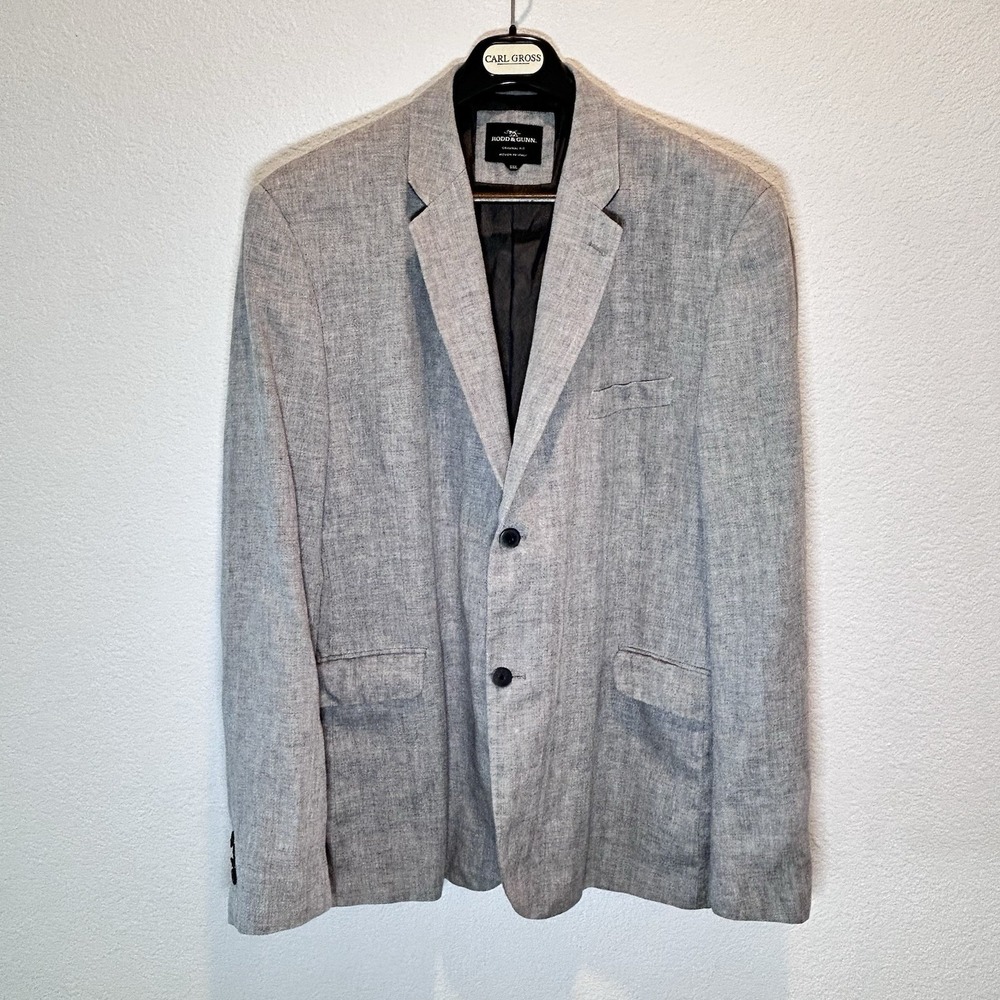 Rodd & Gunn Sport Coat Mens 3XL Gray Linen Herringbone Two Button Jacket